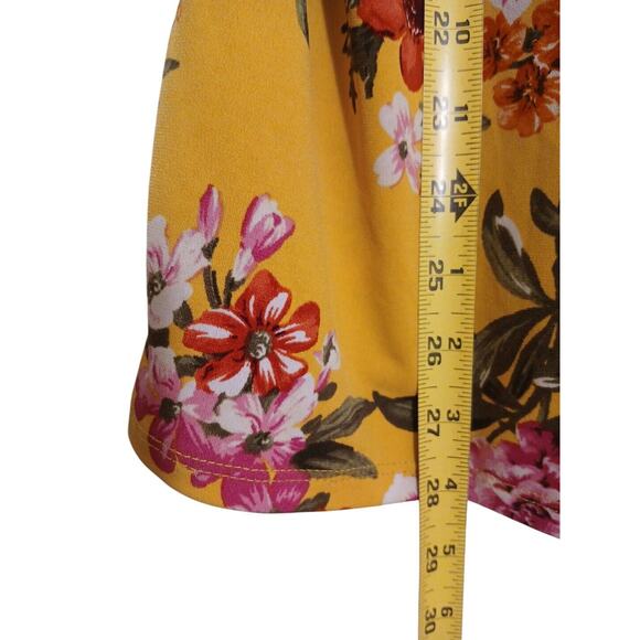 Exotic Tropical Tunic Blouse Sz L Yellow Rhinestones Floral Kimono Flowy Cottage - Picture 10 of 14